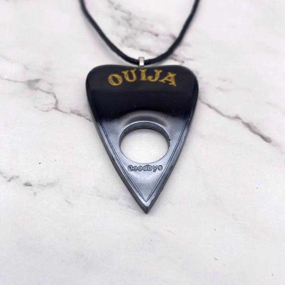 Black Silver Chrome Dipped Ouija Planchette Necklace